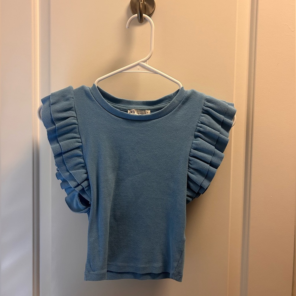 Zara blue ruffle top